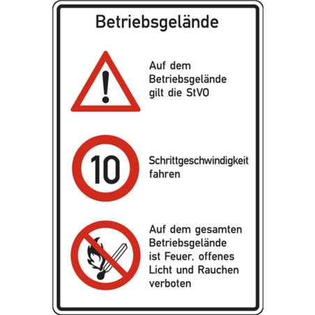 Alu-Schild "StVO Vorschrift auf dem Betriebsgelände" – 600 x 900 x 2 mm | Betriebskennzeichnung