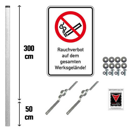 Kombischild Komplett-Set - Rauchverbot Betriebsgelände - Aluminium, 60 x 90 cm