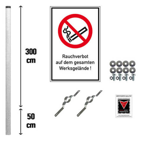 Rauchverbot Schild Komplett-Set für Betriebsgelände - Aluminium 40 x 60 cm