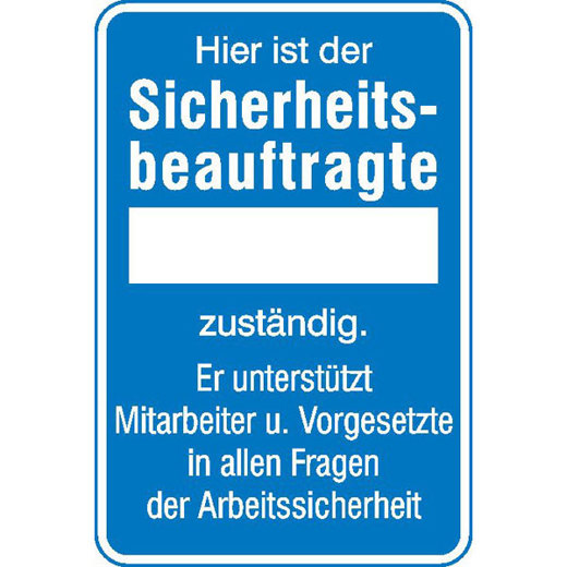 Sicherheitsaushang "Hier ist der Sicherheitsbeauftragte" - Alu geprägt - 20x30 cm