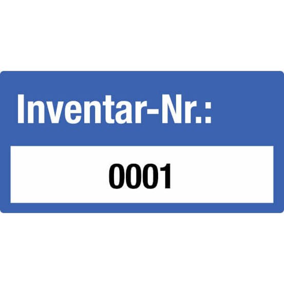 SafetyMarking Etiketten - Inventar-Nr 0001, 1000 Stück, 4 x 2 cm, PVC-Folie, Version 02, Blau - Maschinen-Hinweisschild