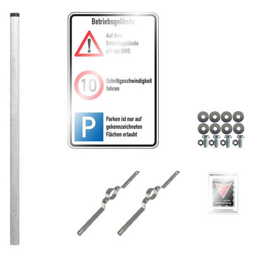 Betriebsgelände Kombischild Komplett-Set - Achtung: 10 km/h - Parken - Aluminium - 60 x 90 cm