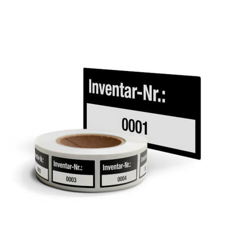 SafetyMarking VOID-Folie Etikett - Inventar-Nr 0001 - 4x2 cm - 1000er Rolle - schwarz