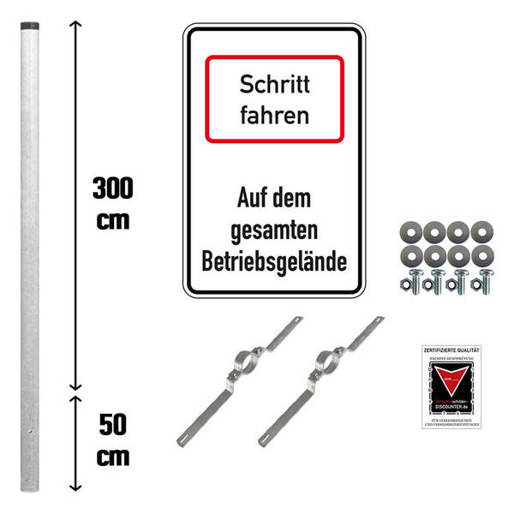 Kombischild Komplett-Set 60x90 cm - Schritt fahren auf Betriebsgelände - RA - Aluminium