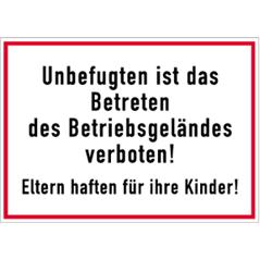 Alu Schild - Betreten des Betriebsgeländes Unbefugten Verboten | 600x400 mm | Betriebskennzeichnung